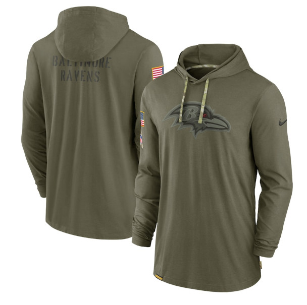 Men's Baltimore Ravens 2022 Olive Salute to Service Tonal Pullover Hoodie